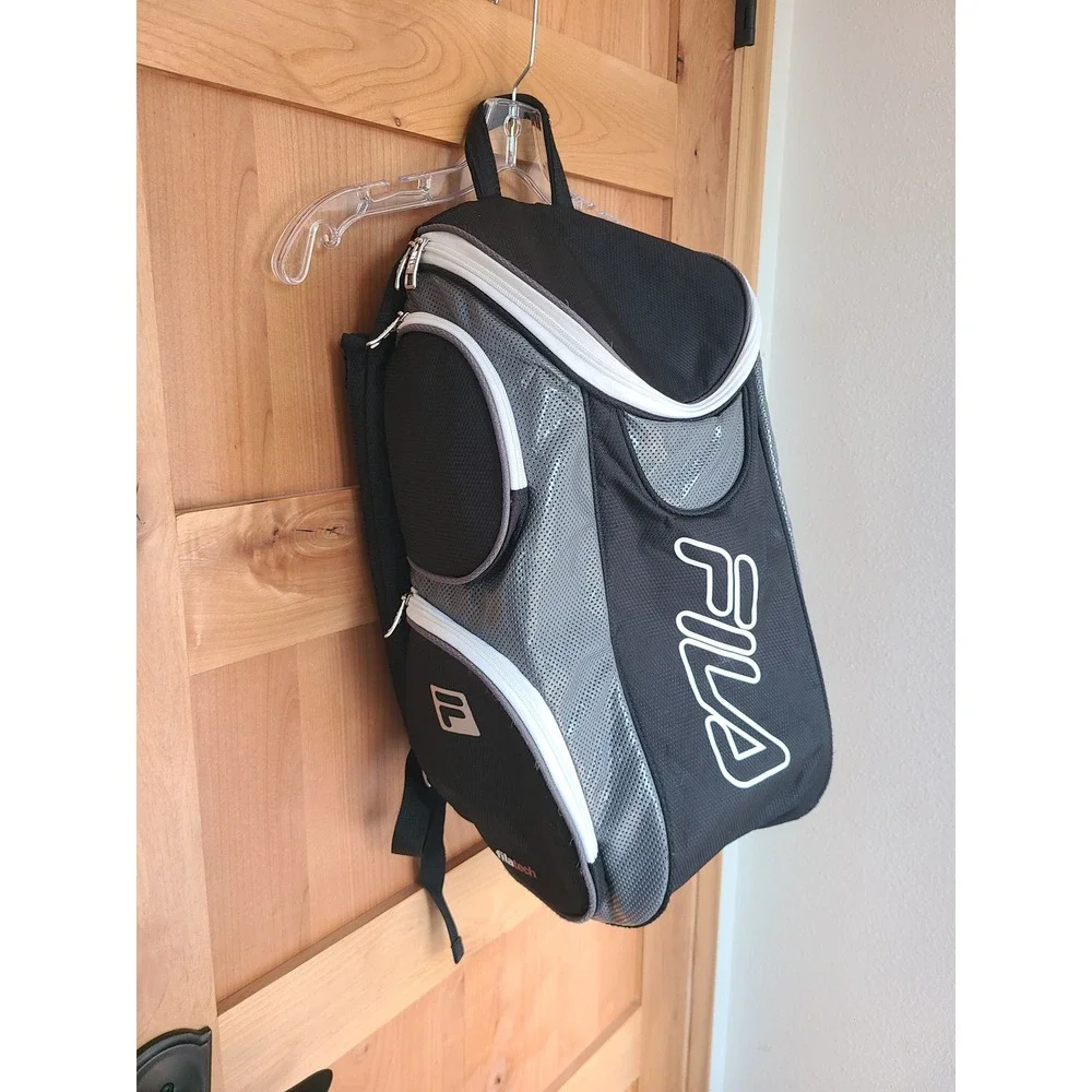 Fila Unisex Heritage Tennis Bag‎ Backpack Shoe Pocket Black White Performance